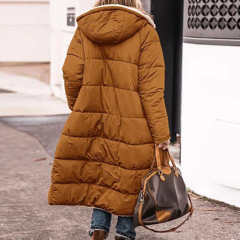 Women’s Winter Lambswool Fleece Parka | Quilted, Hooded, Long Warm Jacke
