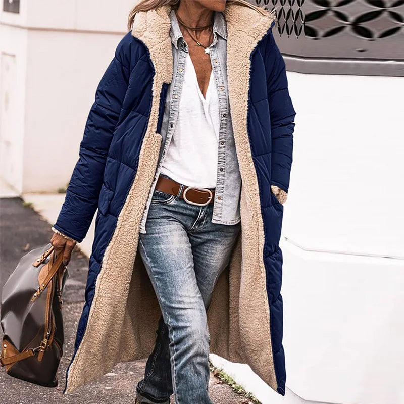 Women’s Winter Lambswool Fleece Parka | Quilted, Hooded, Long Warm Jacke