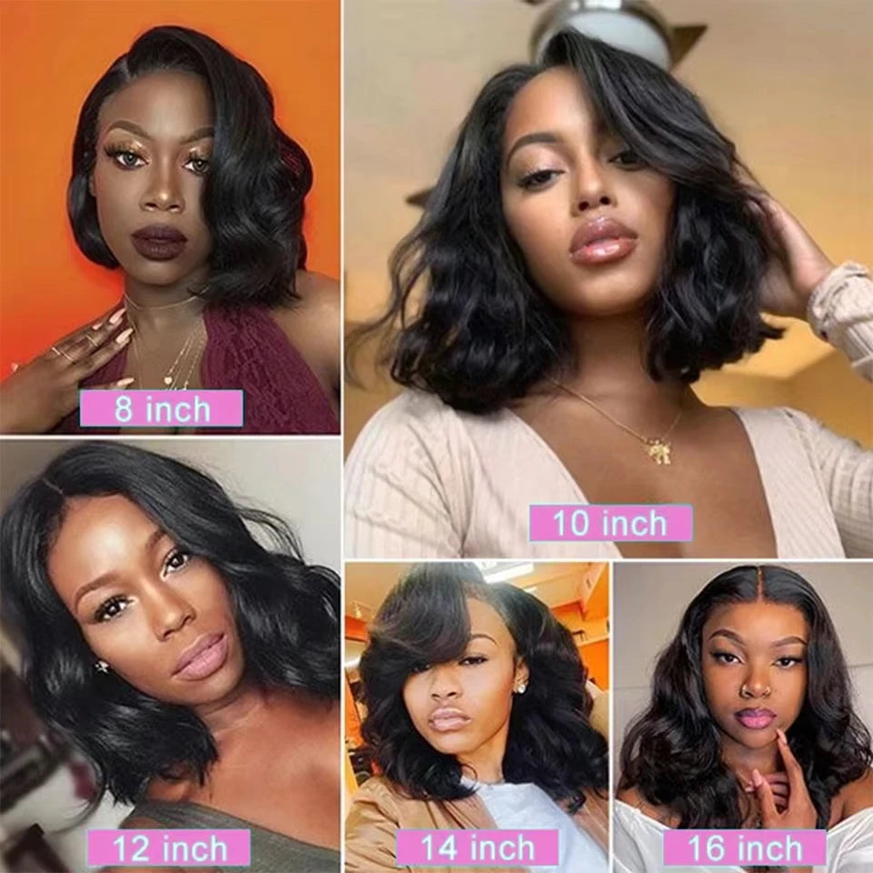 13x6 HD Lace Frontal Wigs Short Bob Body Wave Human Hair Wig 200 Density Pre Plucked Brazilian  Human Hair Wig For Women