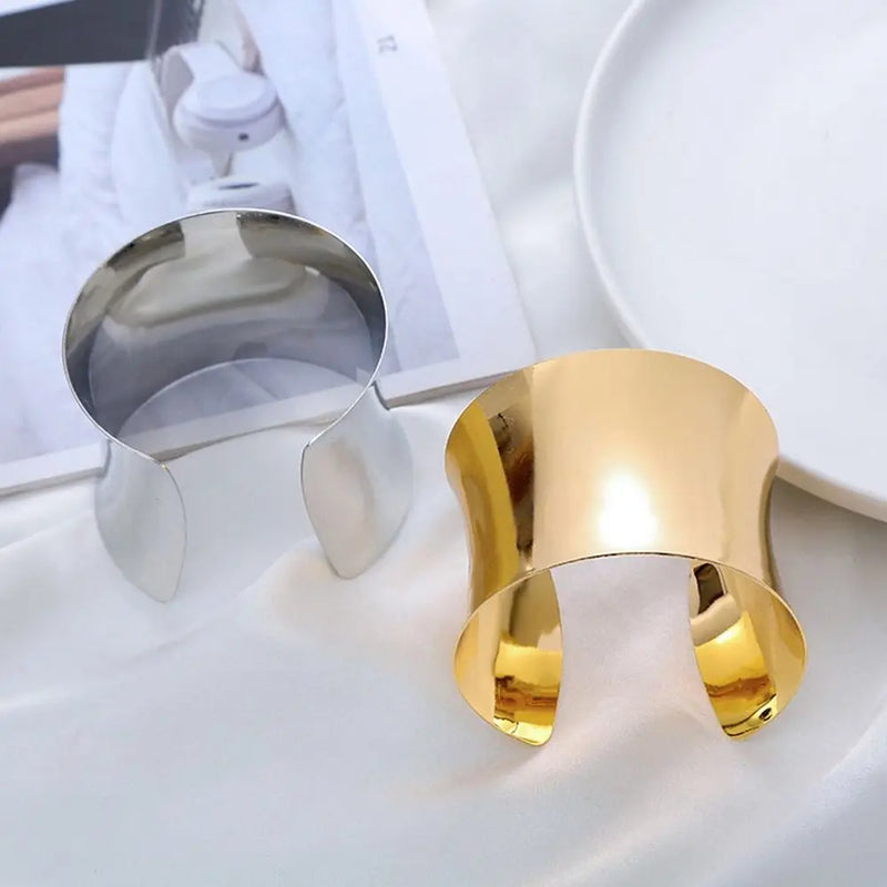 Unisex Wide Open Cuff Bracelet – Gold & Silver Tone Adjustable Metal
