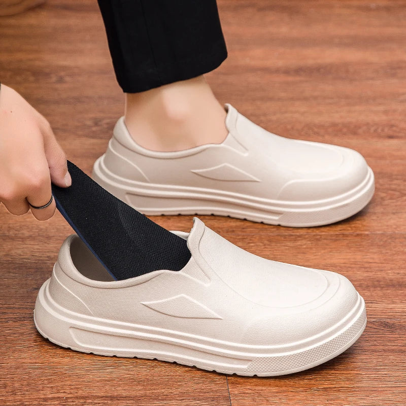 Men's Chef Shoes Anti Slip Oil Resistant Dirt Resistant Work Shoes Quick Drying Thick Soled Rain Shoes Large Size Breath Clogs