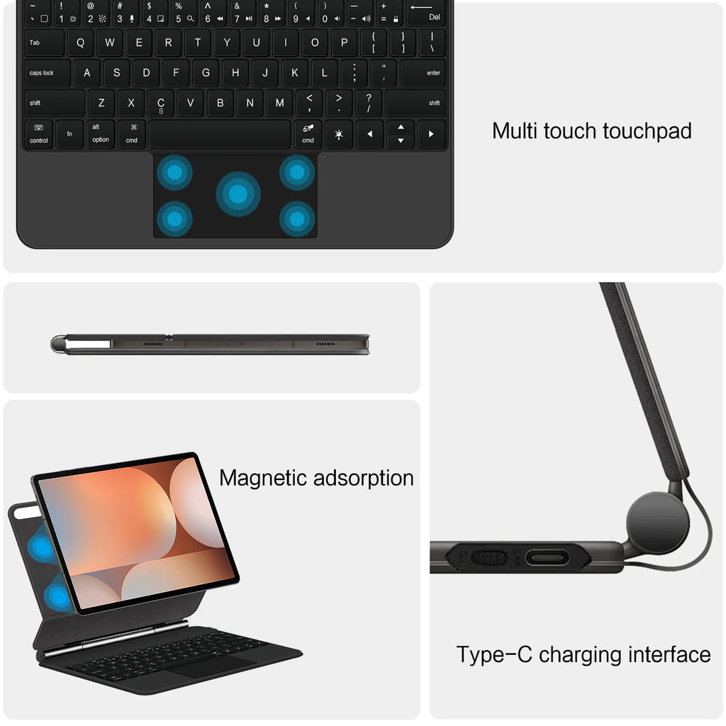 Book Cover Keyboard For Samsung Galaxy Tab S9 FE 10.9" S9 S8 S7 11 inch S10+ S9+ S8+ 12.4 Magic Magnetic Case Backlight TouchPad