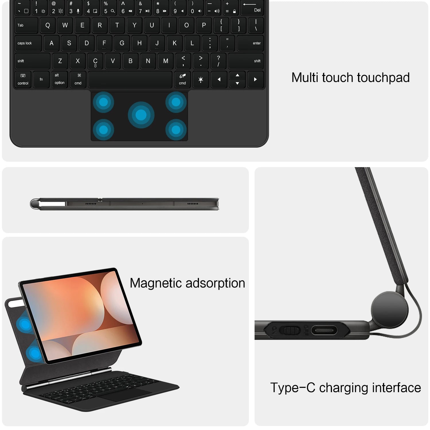 Book Cover Keyboard For Samsung Galaxy Tab S9 FE 10.9" S9 S8 S7 11 inch S10+ S9+ S8+ 12.4 Magic Magnetic Case Backlight TouchPad