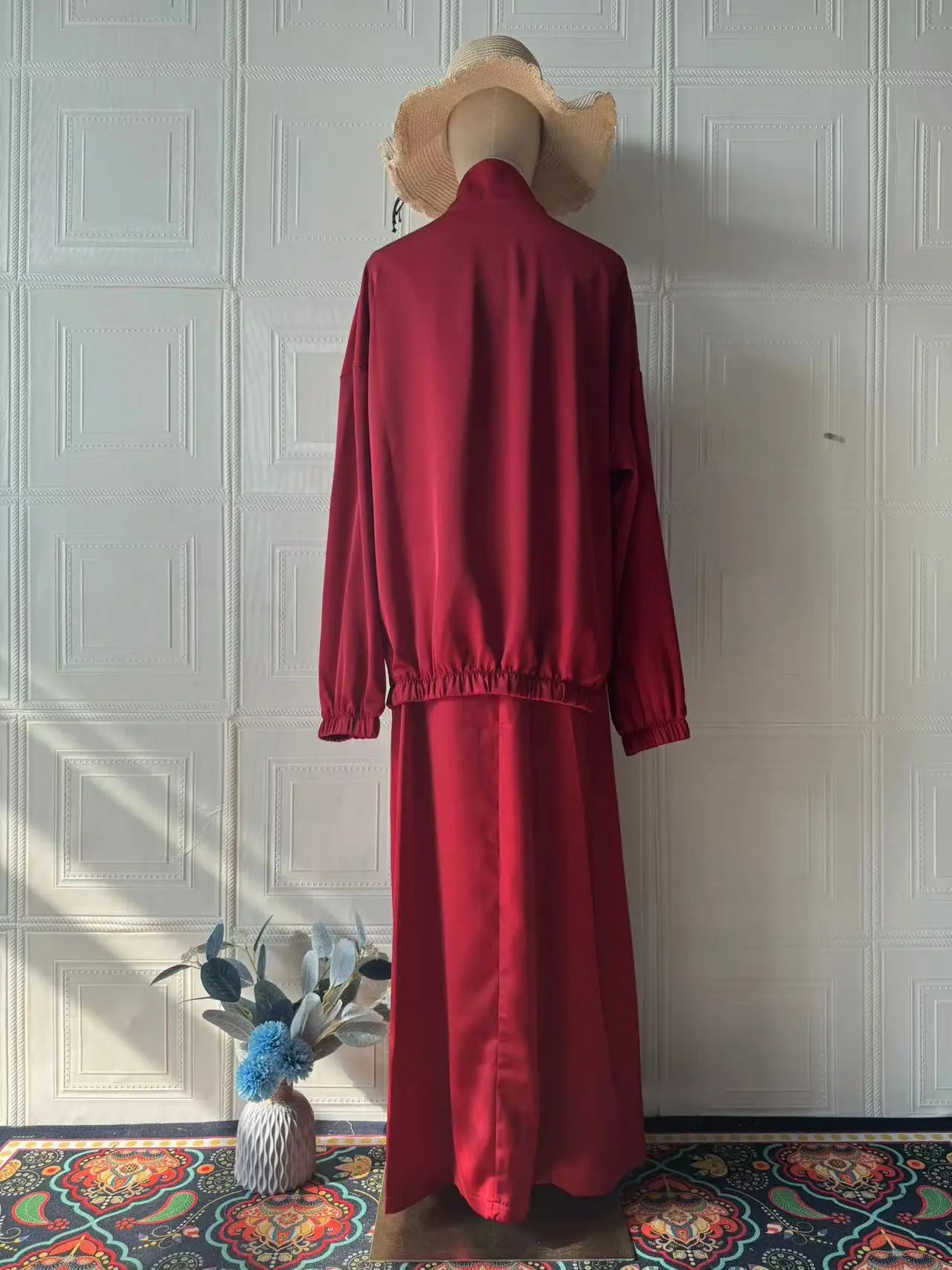 Muslim Dress Satin 2 Piece Set Women Party Abaya Musulman Ensembles Arab Long Robe Dubai Kaftan Vestidos Jalabiya Ramadan Eid