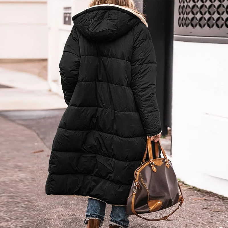 Women’s Winter Lambswool Fleece Parka | Quilted, Hooded, Long Warm Jacke