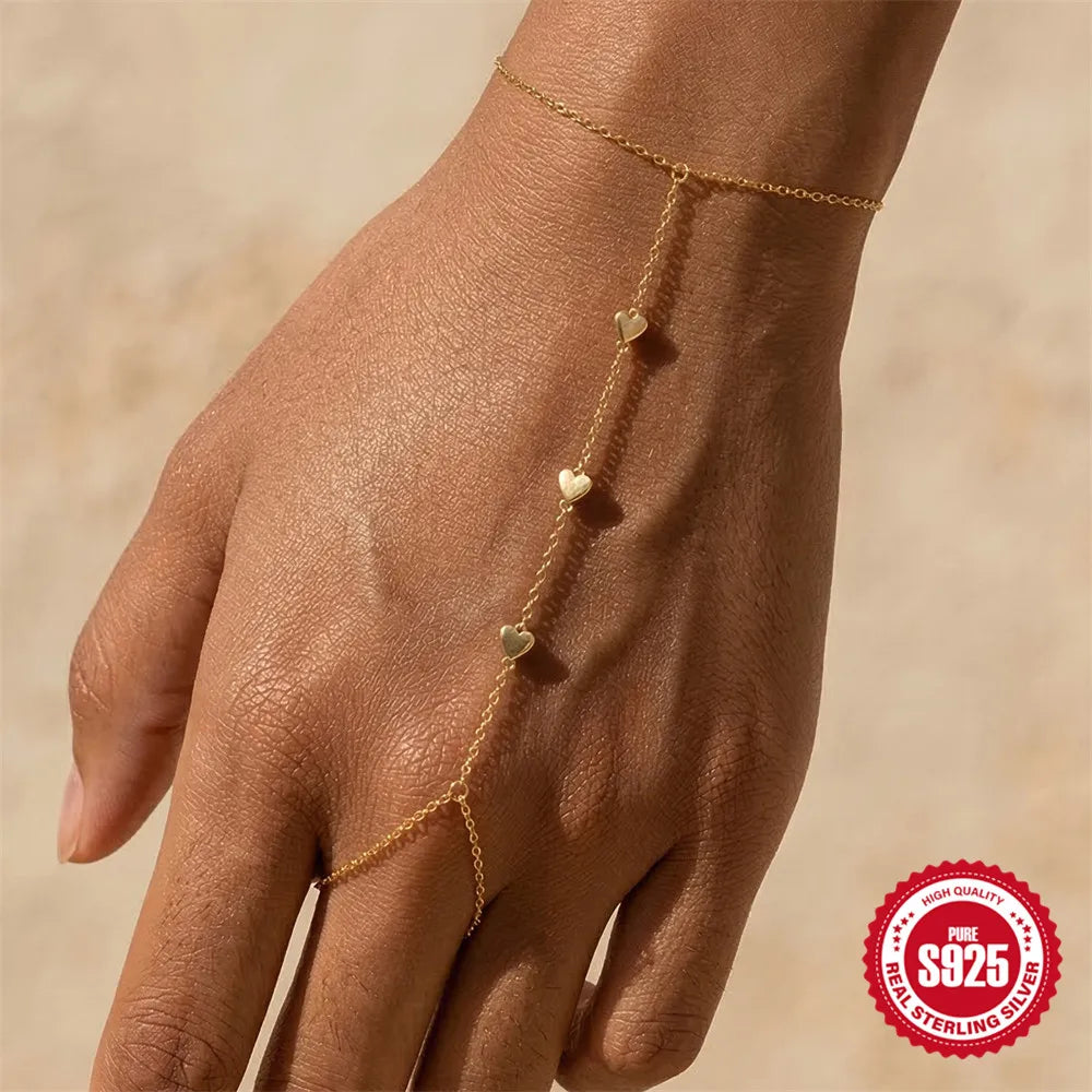 CANNER 925 Sterling Silver Lucky Koi Goldfish Finger Chain Bracelet For Women Hand Chain Ring Jewelry Gift pulseras de plata 925