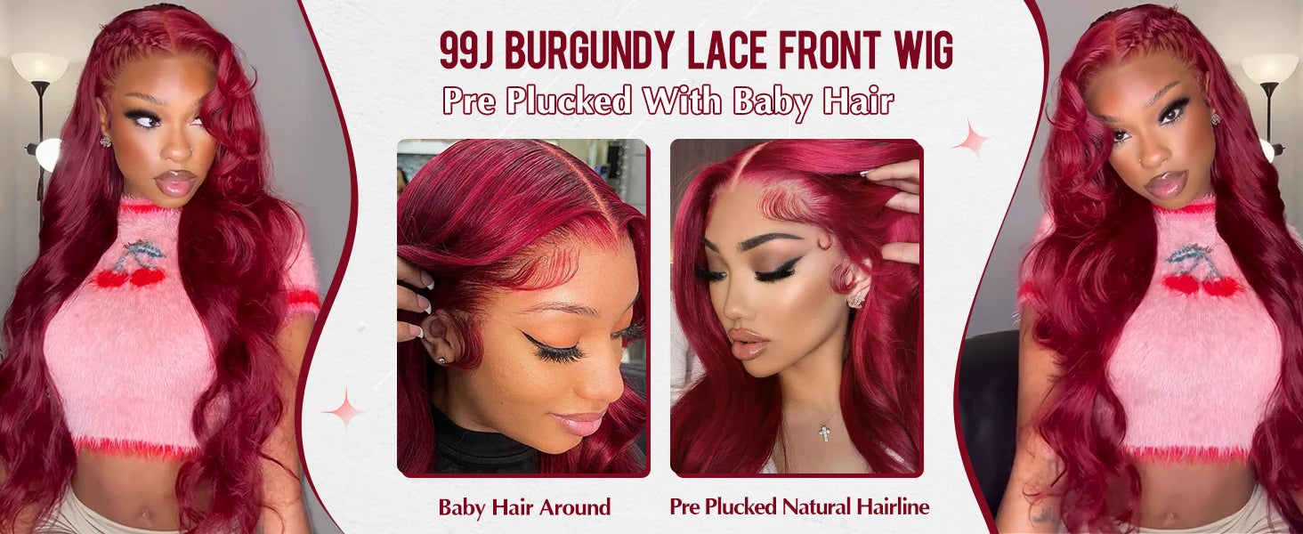 40 42 Inch 99J Burgundy Hd Lace Frontal Wig 13X6 200 Density Brazilian Body Wave Human Hair Wig Red Colored Hd Lace Front Wigs