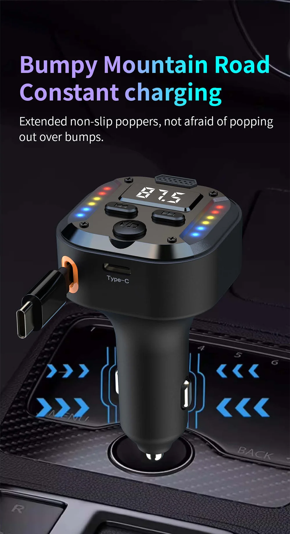 Bluetooth 5.3 FM Transmitter Handsfree Car AUX Radio Modulator MP3 Player with QC3.0 & PD30W Fast Charge Adapter Car Accessories