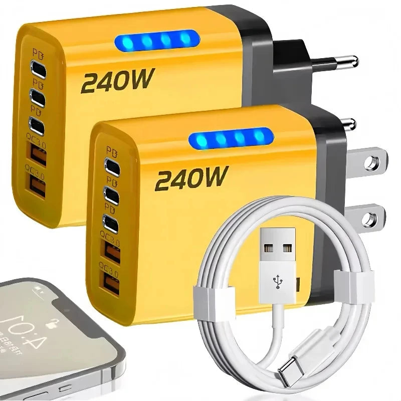 Xiaomi 240W 5 in 1 GaN Desktop Charger Fast Charging Adapter 10A USB To TypeC Cable 3PD 2 USB Charger For IPhone 16 15pro Laptop