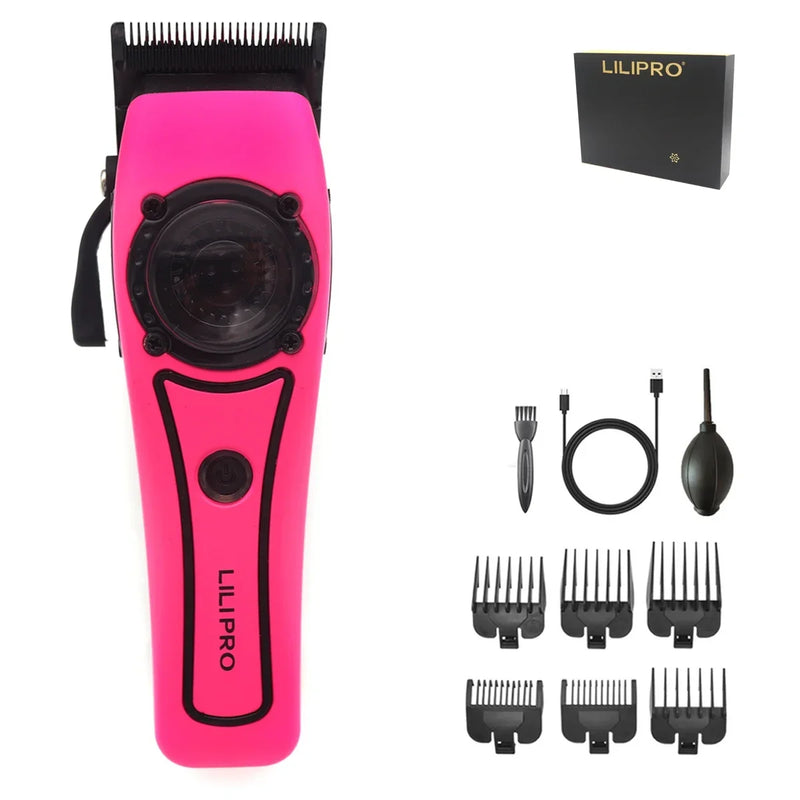 Professional LILIPRO L61 Men’s Hair Clipper with 8000RPM motor, DLC steel blades & 180min battery. Cordless, USB rechargeable, with cooling fan.