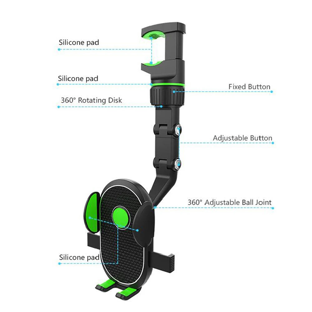 Universal Clip Cellphone Holder 360° Rotatable Car Rearview Mirror Phone Mount for All Smartphones