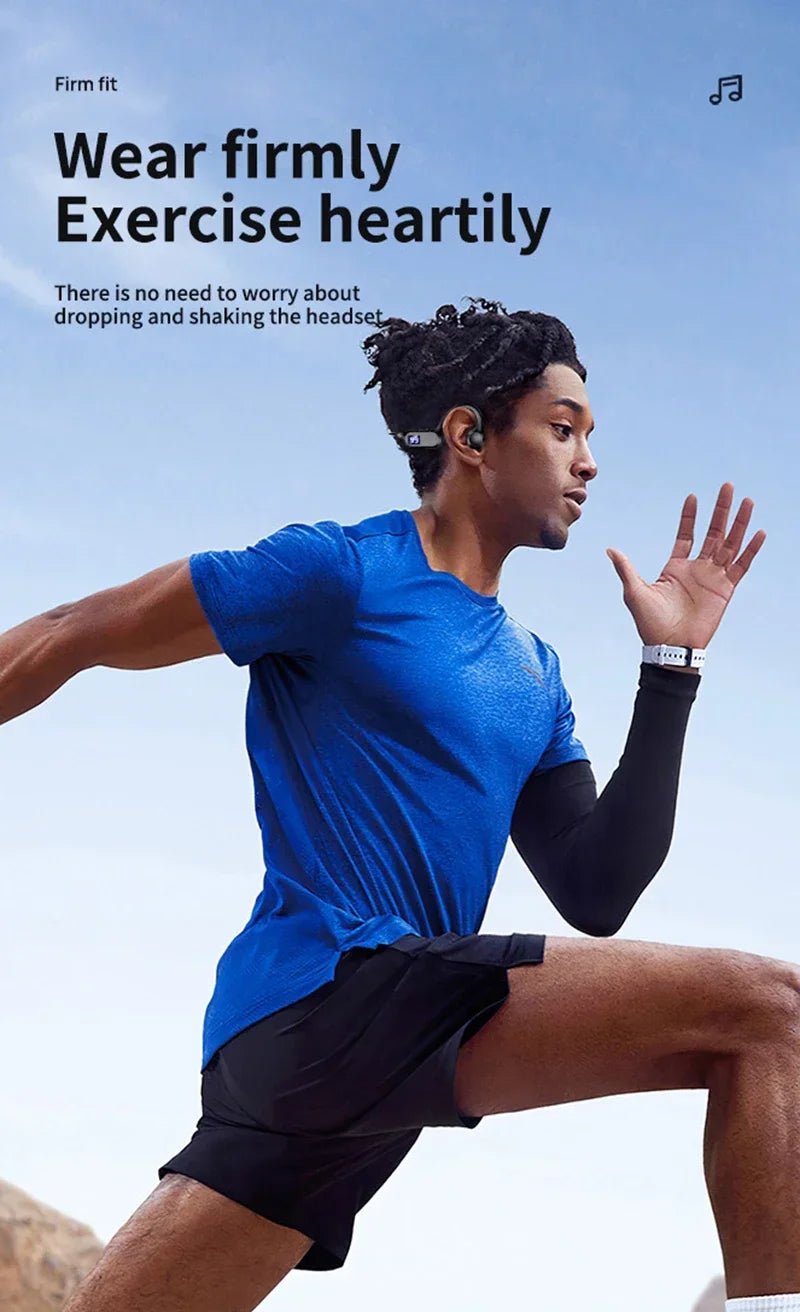 Wireless Bone Conduction Headphones Bluetooth Sport Earphone with Mic Hand-free Noise-Cancelling for Swimming And Outdoor Activities