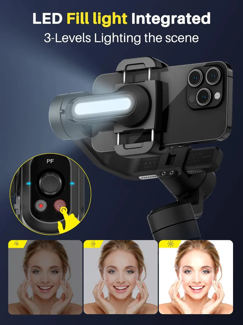 Smartphone Gimbal Stabilizer with Wireless Mic, Built-in Light & Extension Rod for iPhone Android Video Recording