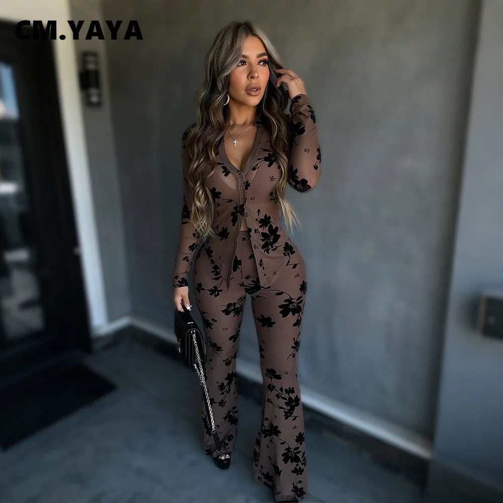 Two 2 Piece Set Women Outfits Summer Long Sleeve Shirt and Staight Pants Suit Chic Fashion Tracksuit