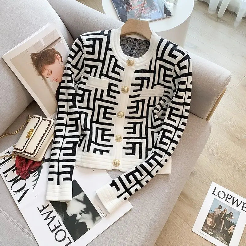 New Women's Cardigan Short Knit French Retro Style Sweater Coat Vintage Clothes Long Sleeve Top  Y2k