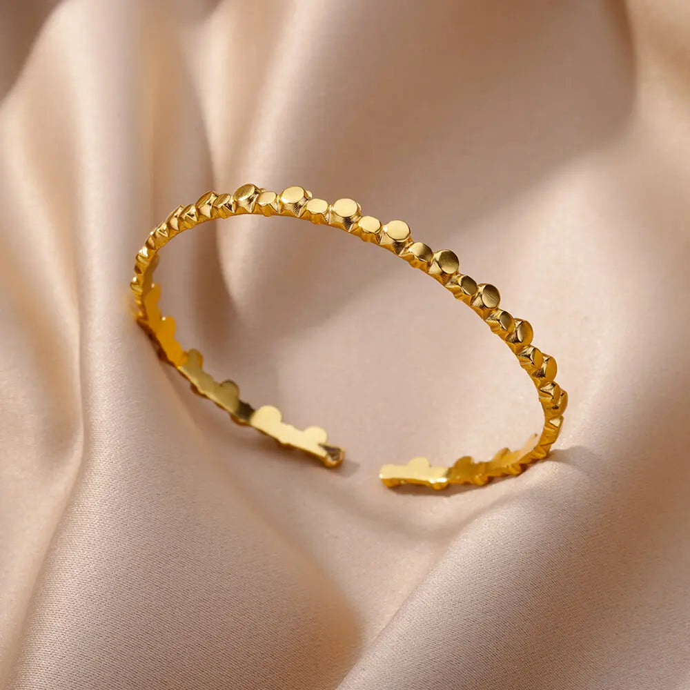 Gold-Color Stainless Steel Bracelet for Women – Adjustable Open Bangle