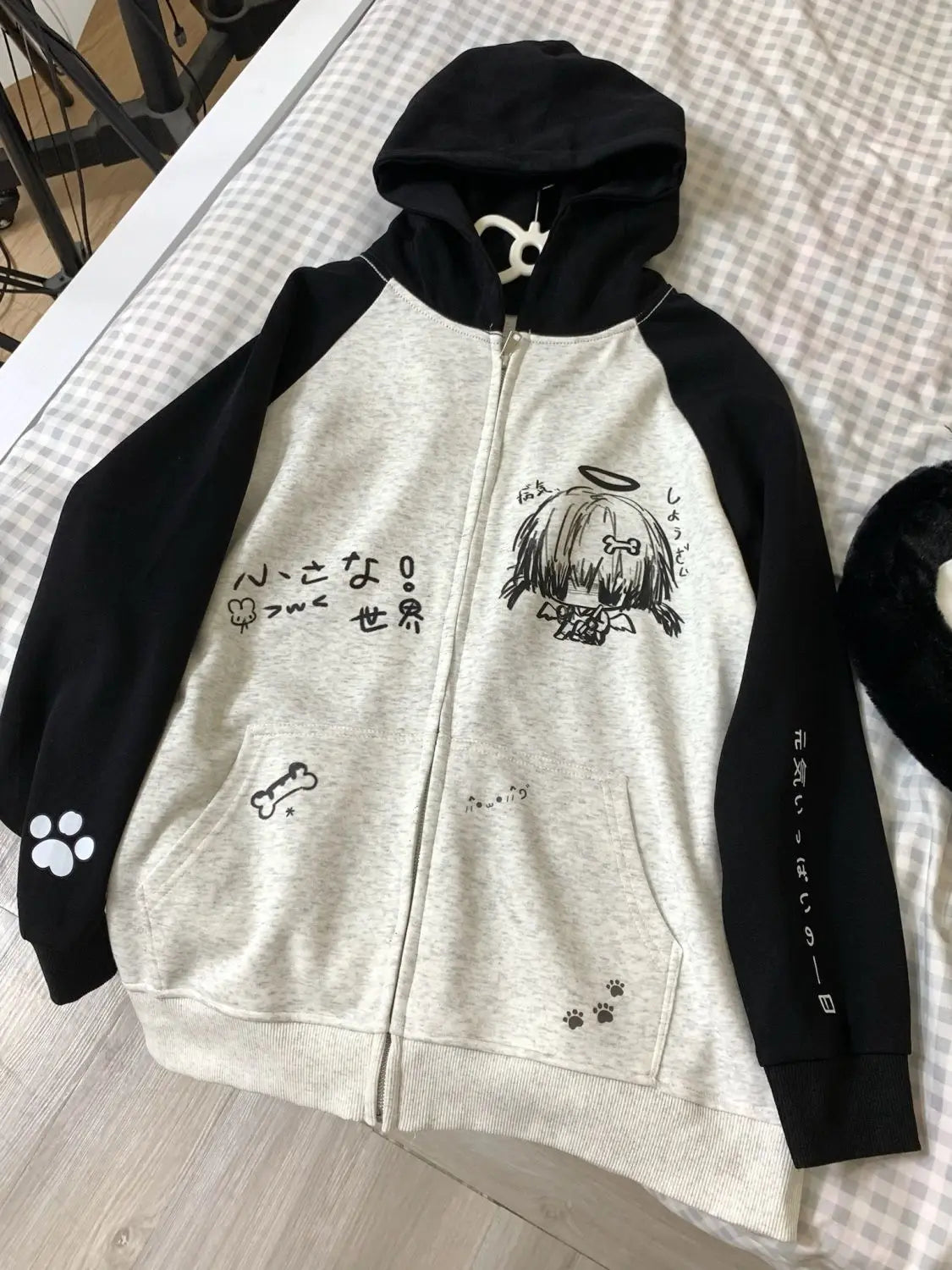 Autumn Japanese Kawaii Cute y2k Aesthetics Patchwork Sweatshirt women Cartoon Anime Print Harajuku Retro Streetwear Jacket Tops