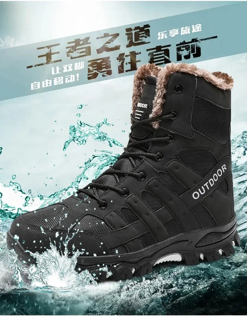 Men Warm Winter Snow Boots Tactical Combat Boots Outdoor Work Cotton Boots High Top Warm Sneakers Mens Plush Hiking Shoes