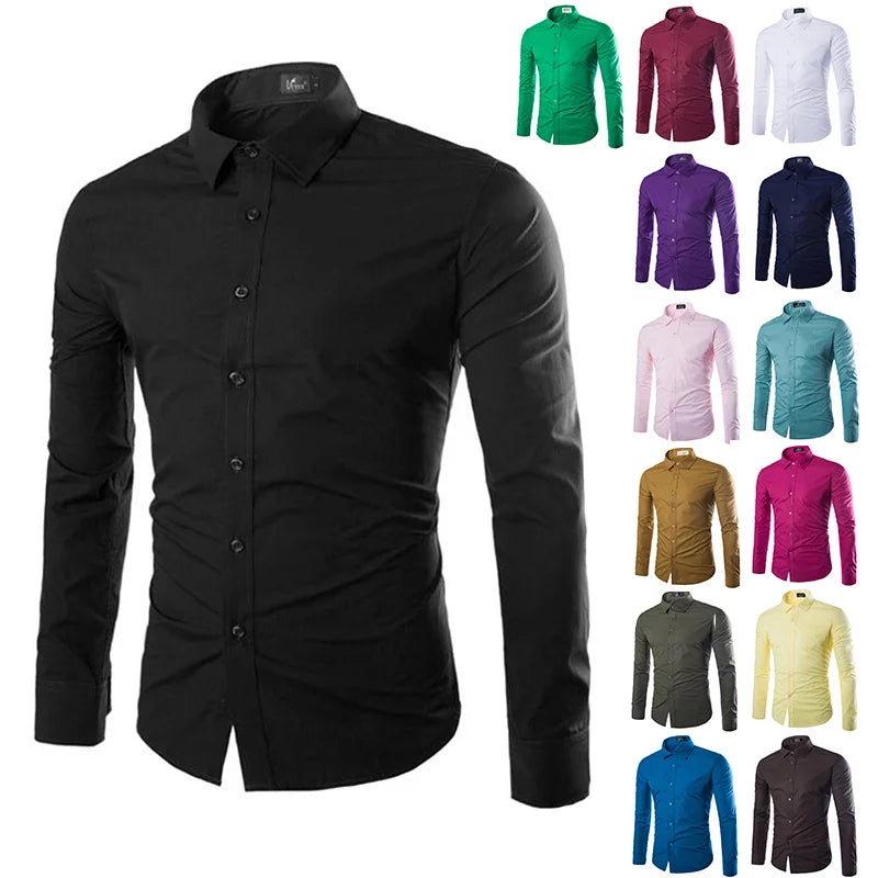 Colors Solid Color Men's Fashionable Candy Color Shirt Men's Casual Long Sleeve Shirt for Men