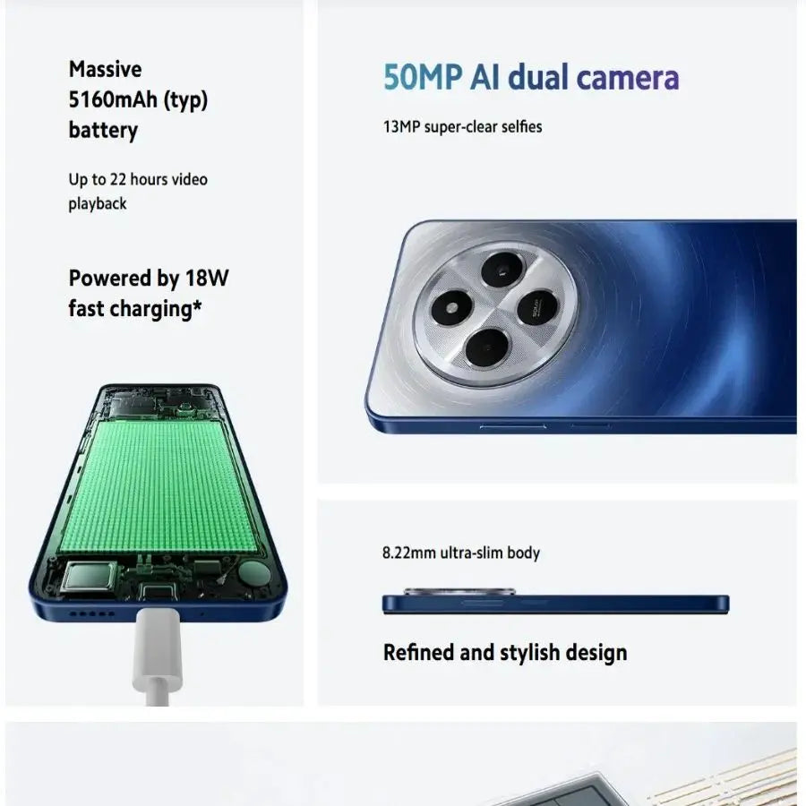 Redmi 14C 2026 Global Edition, 8+256GB, 120Hz, 50MP + 13MP dual camera, 5160mAh high-capacity battery