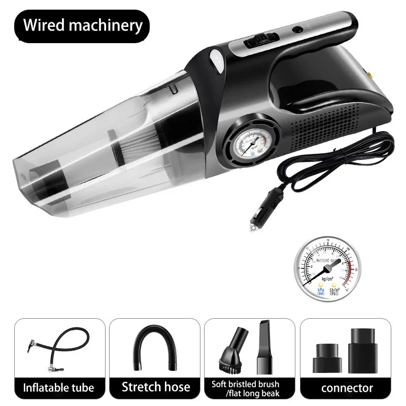 Car Mounted Vacuum Cleaner  Car Inflation Pump  Handheld High Suction Dry and Wet Dual purpose Four in One Vacuum Cleaner