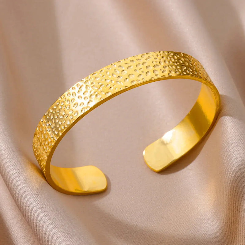 Gold-Color Stainless Steel Bracelet for Women – Adjustable Open Bangle