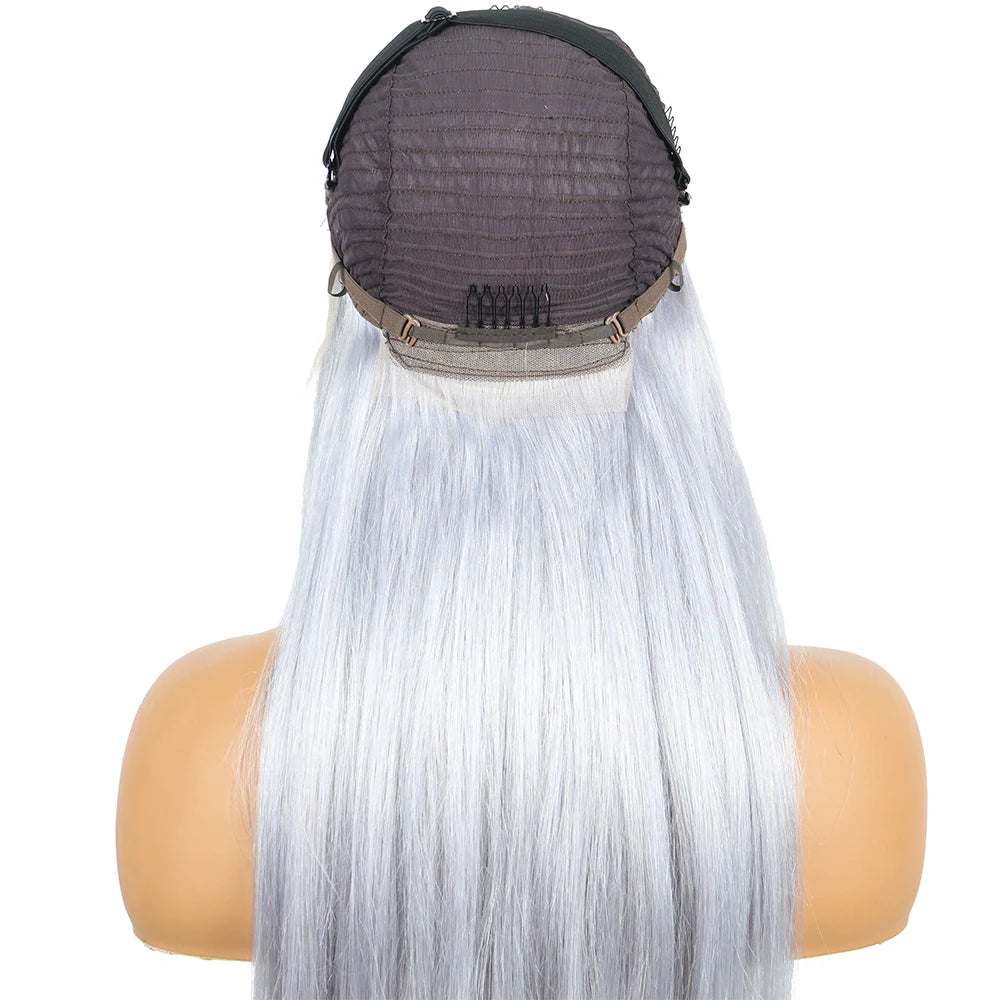 Silver Grey Straight Human Hair Wigs Brazilian 180% Density 13x6 HD Lace Frontal Colored Wig 36 Inch Pre Plucked With Baby Hairline For Women On Sale