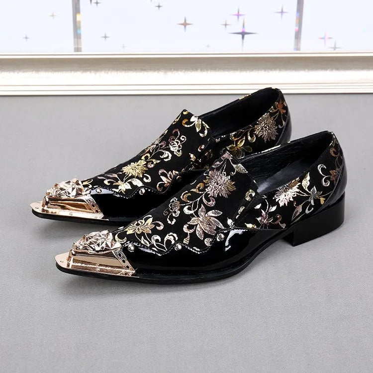 Men's Shoes Italian Style Pointed Metal Toe Leather Dress Shoes Men Slip on Oxfords Shoes for Men's Party and Wedding