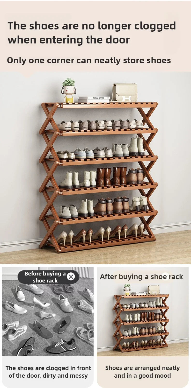 Foldable Multi-Level Shoe Rack – Space Saving Storage Organizer