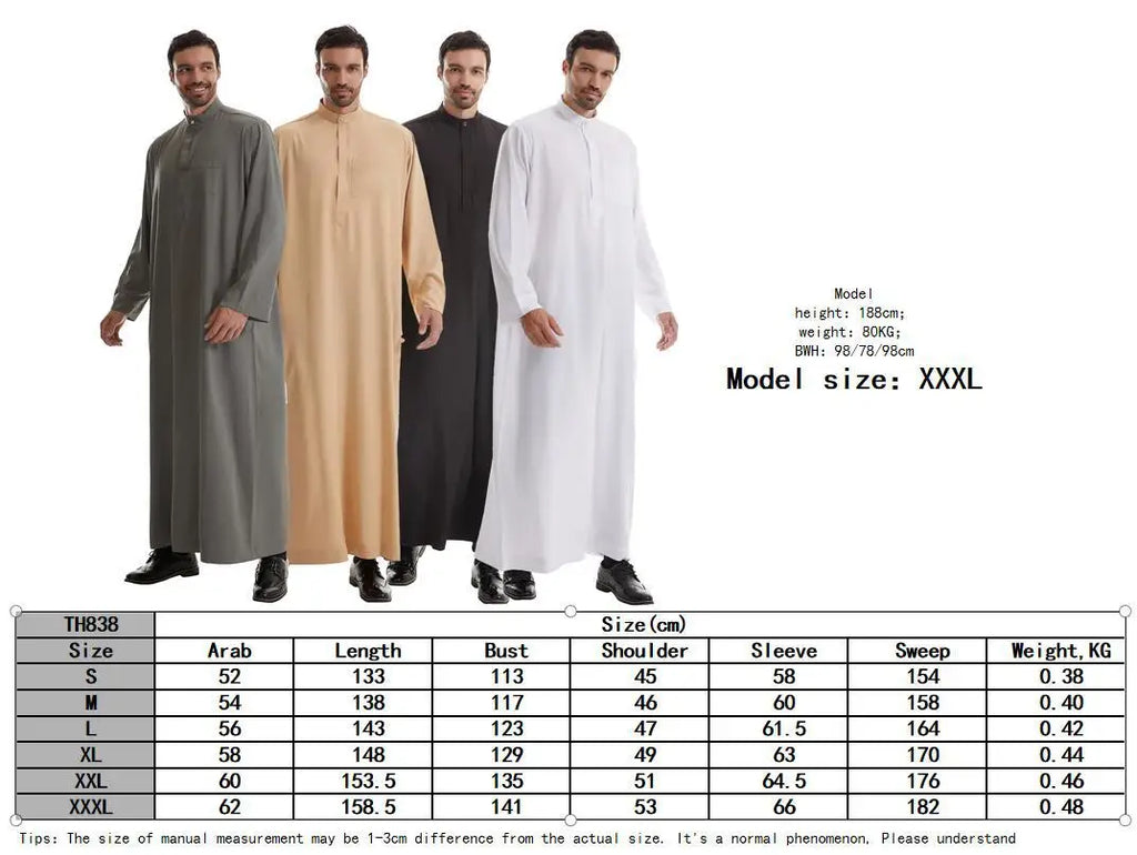 Men’s Muslim Abaya Kaftan Thobe – Long Sleeve Pullover Robe