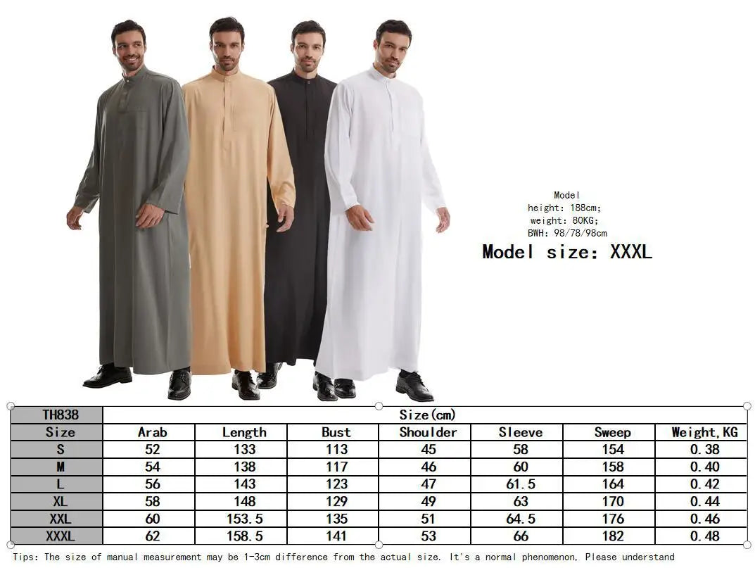 Men’s Muslim Abaya Kaftan Thobe – Long Sleeve Pullover Robe