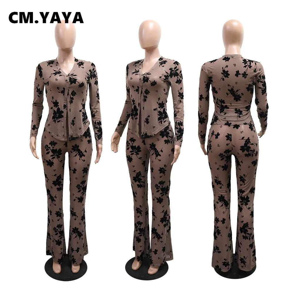 Two 2 Piece Set Women Outfits Summer Long Sleeve Shirt and Staight Pants Suit Chic Fashion Tracksuit