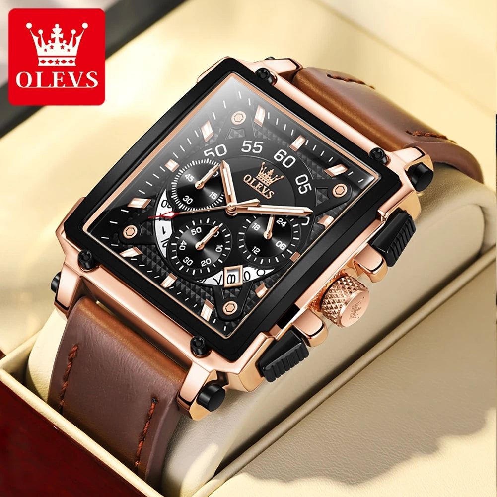 Men’s Square Dial Leather Strap Watch