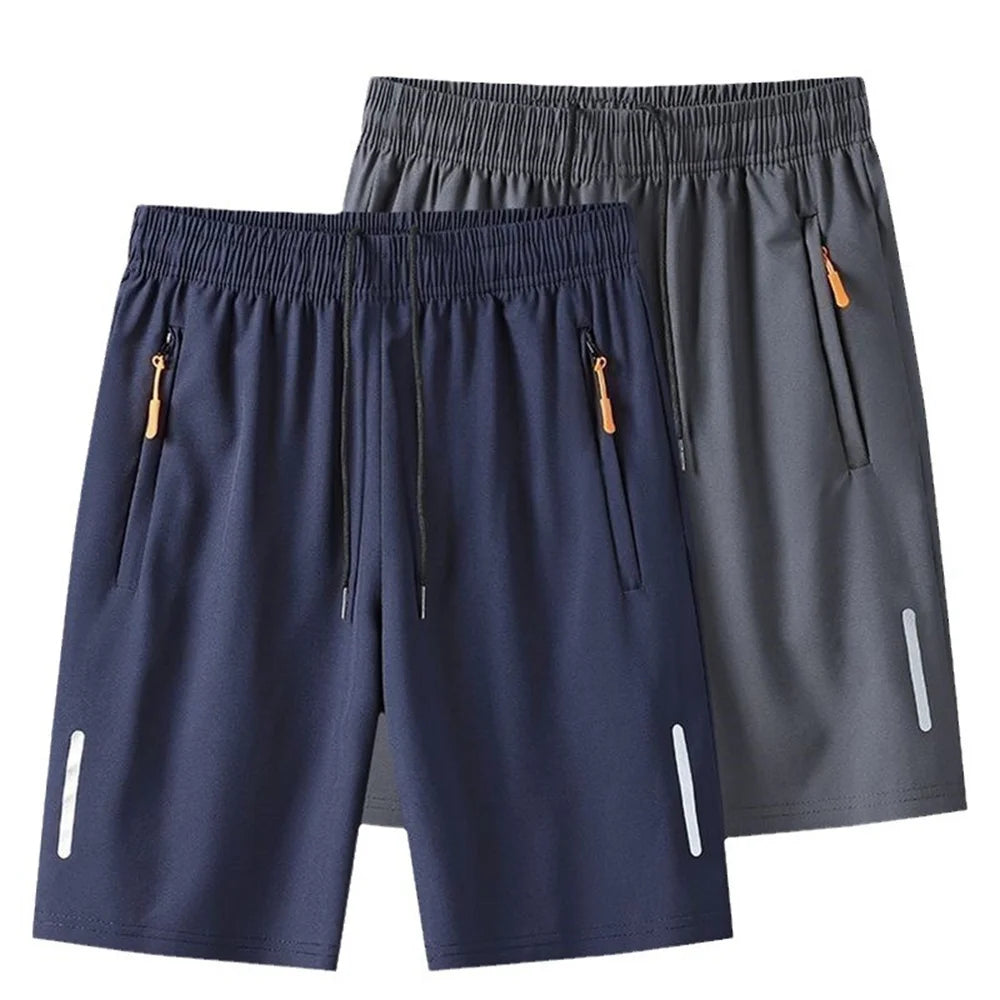 Men's Summer Thin Ice Silk Casual Shorts Quick Dry Loose Fit Elastic Waist Gym Sports Jogging Pants with Zipper