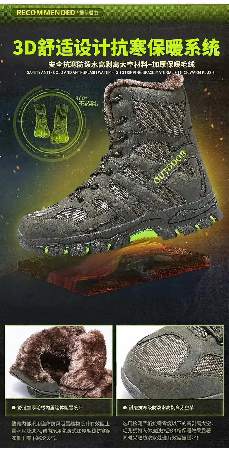 Men Warm Winter Snow Boots Tactical Combat Boots Outdoor Work Cotton Boots High Top Warm Sneakers Mens Plush Hiking Shoes