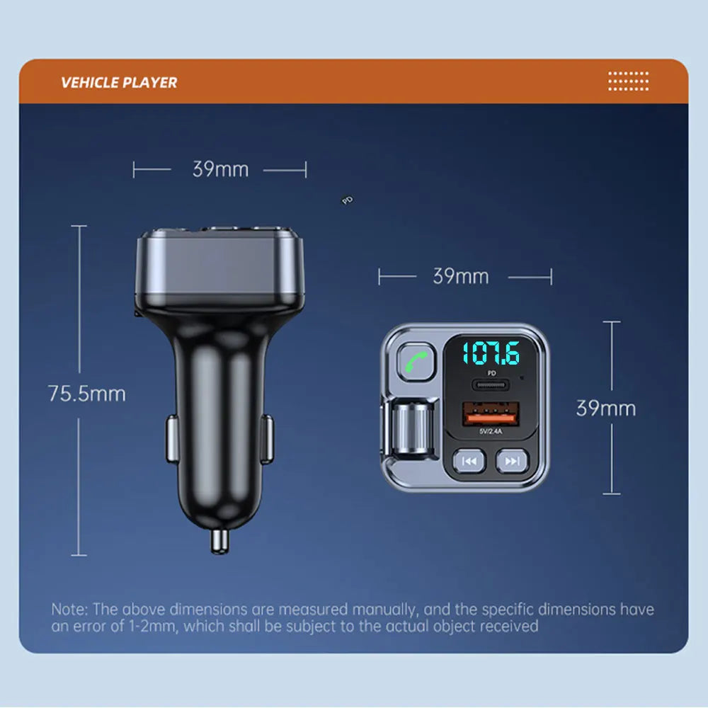 Bluetooth 5.1 Car FM Transmitter Car MP3 Stereo Music Player Handsfree 3.5mm Aux Wireless Car Kit 30W PD USB-C Fast Charger