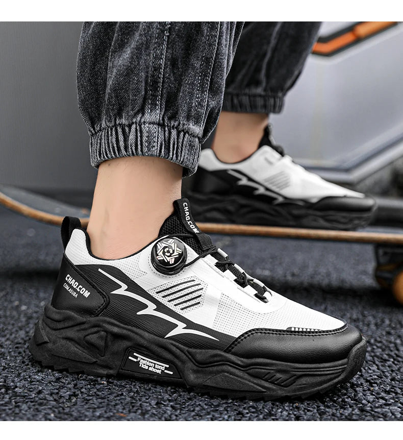 Men's Korean breathable casual sports shoes four season new soft soled Rotating shoelaces outdoor running shoes student sneakers