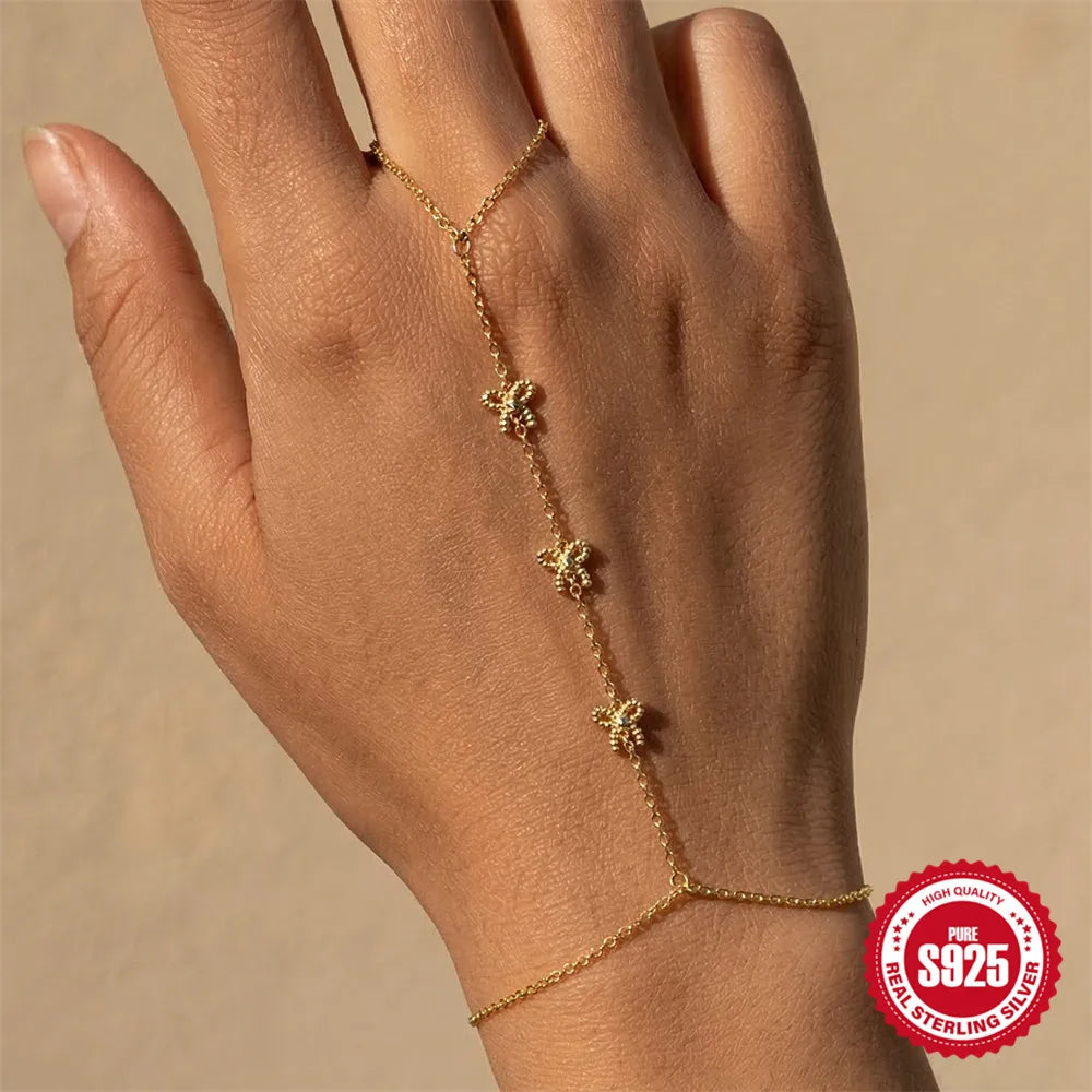 CANNER 925 Sterling Silver Lucky Koi Goldfish Finger Chain Bracelet For Women Hand Chain Ring Jewelry Gift pulseras de plata 925