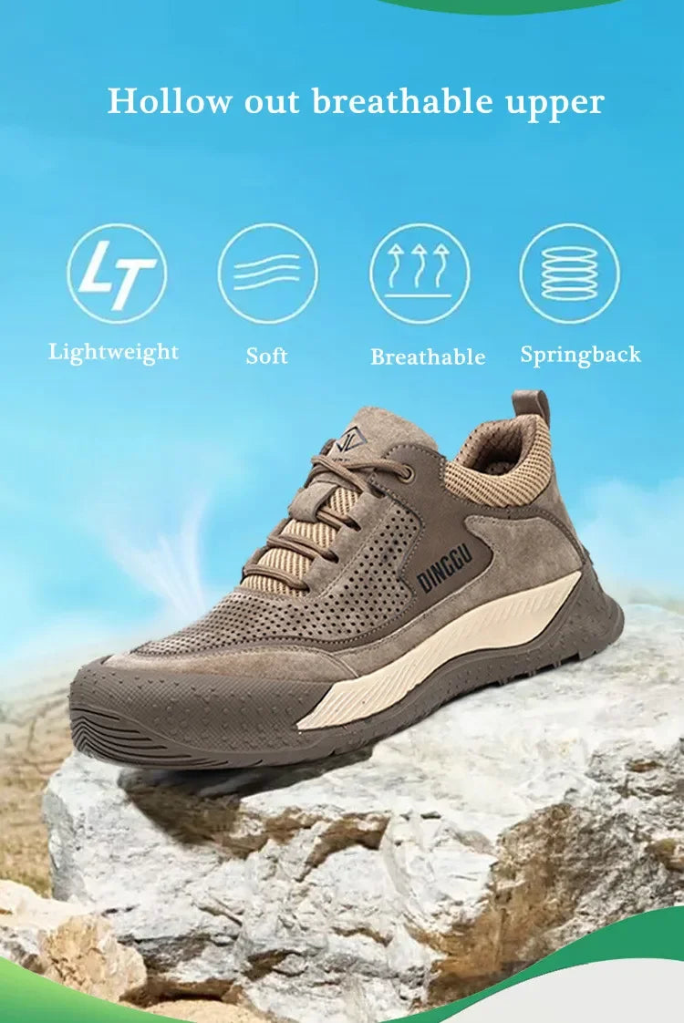 Men Steel Toe Shoes Men Breathable Work Shoes Women Hollow Out Upper Work Sneakers Lightweight Steel Toe Protective Safety Boots