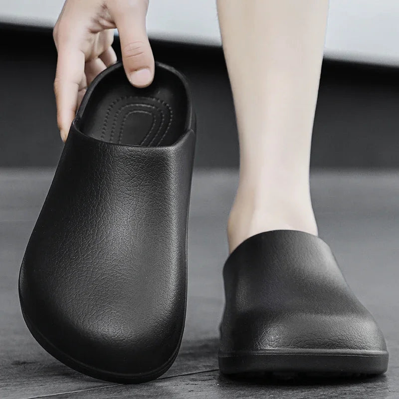 Mens Kitchen Chef Shoes Waterproof Garden Clogs Closed Toe Half Shoes Rubber Slippers Restaurant Hotel Working Summer Beach