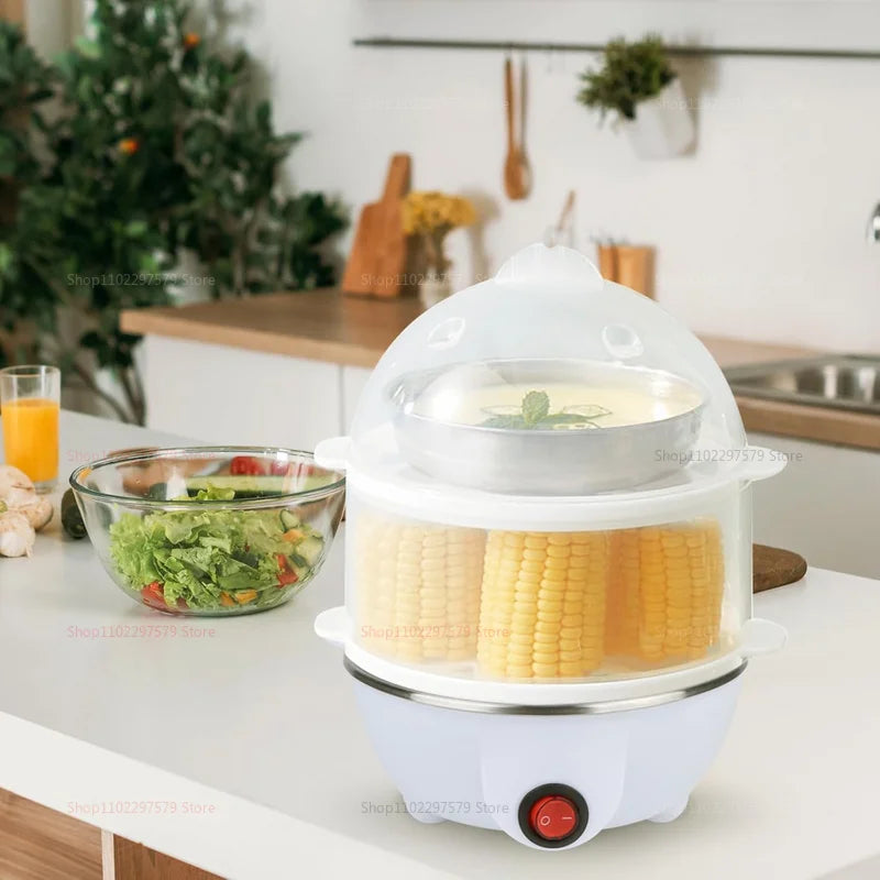 Smart White Egg Cooker Electric Multifunctional Mini Boiler Steamer Poacher for Kitchen Use - Plastic Housing 250W Power