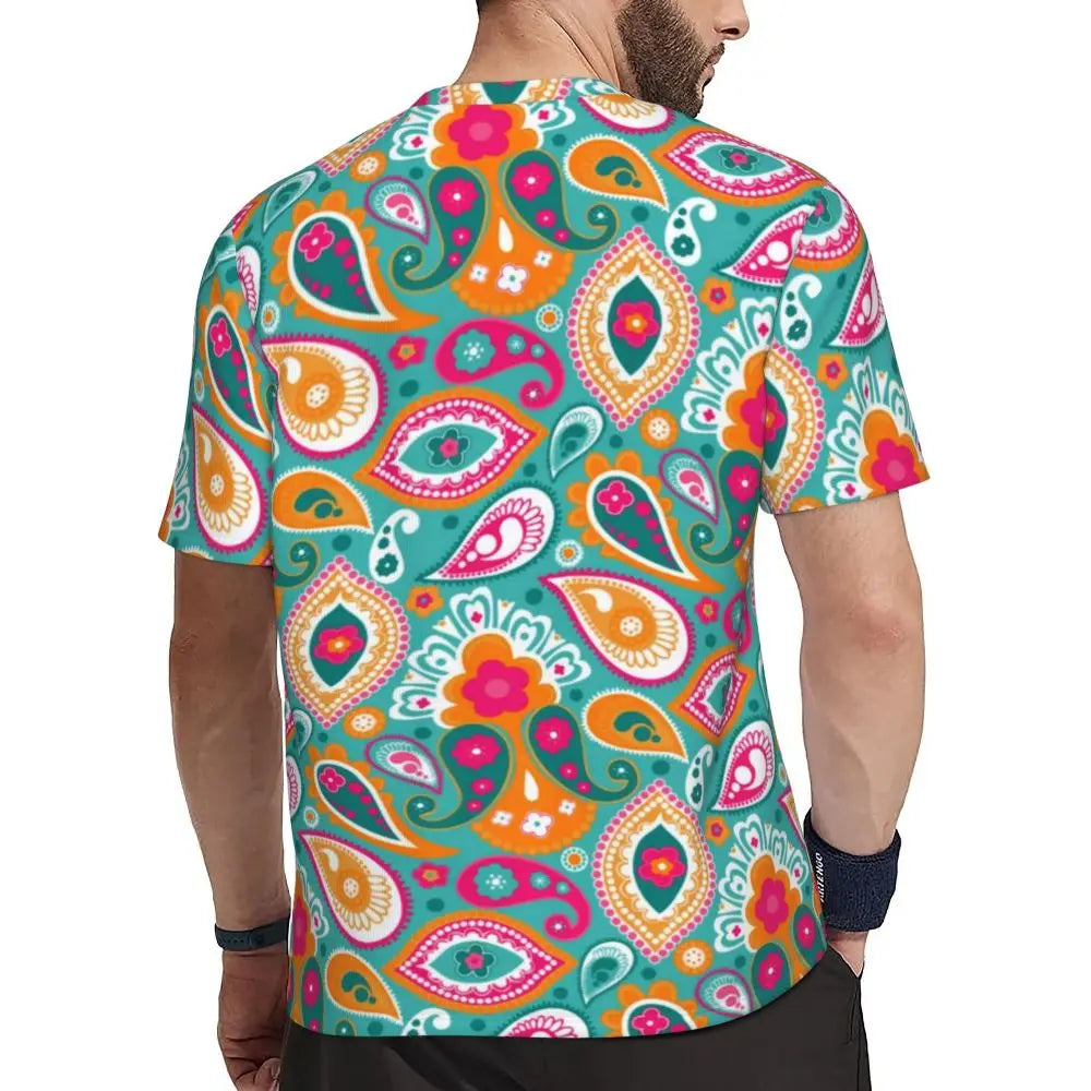 Gym T-Shirt For Man Retro Geometric 60S 70S T-Shirts Fashion Psychedelic Art Beach Tees O Neck Y2K Fun Design Tops Gift Idea