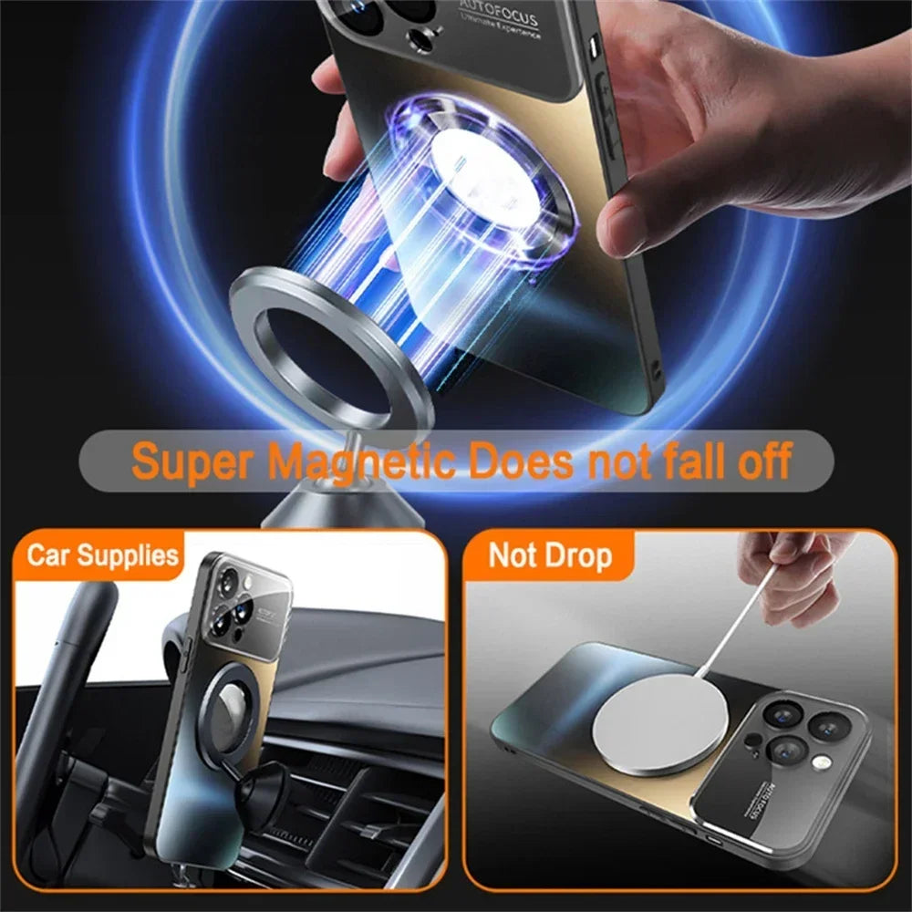 2026 New Titanium Metallic Matte Case For iPhone 17 Air 16 15 14 13 12 11 Pro Max Plus For Magsafe Lens Camera Protection Cover