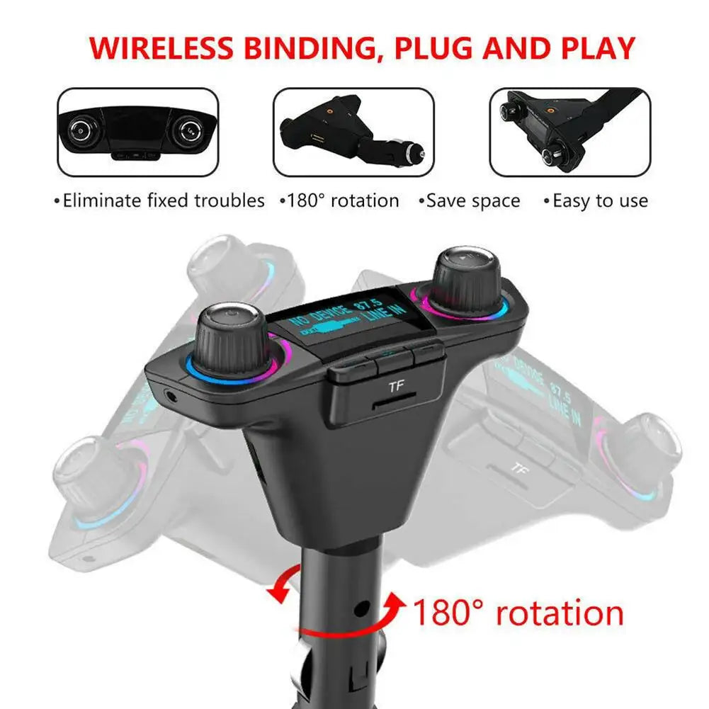 Bluetooth Car Mp3 Player with QC3.0 Fast Charging USB Cigarette Lighter Charger Hands-free FM Transmitter for Vehicle