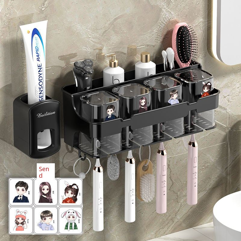 Wall-Mounted Toothbrush and Toothpaste Holder Set with Cups and Storage Rack