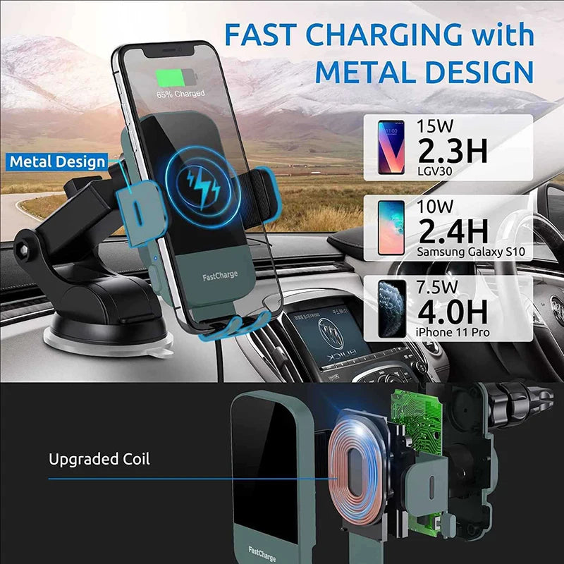 Car Phone Holder 15W Fast Charging Windshield Car Wireless Charging Holder Air Vent Car Mount For Chevrolet Buick Audi BMW