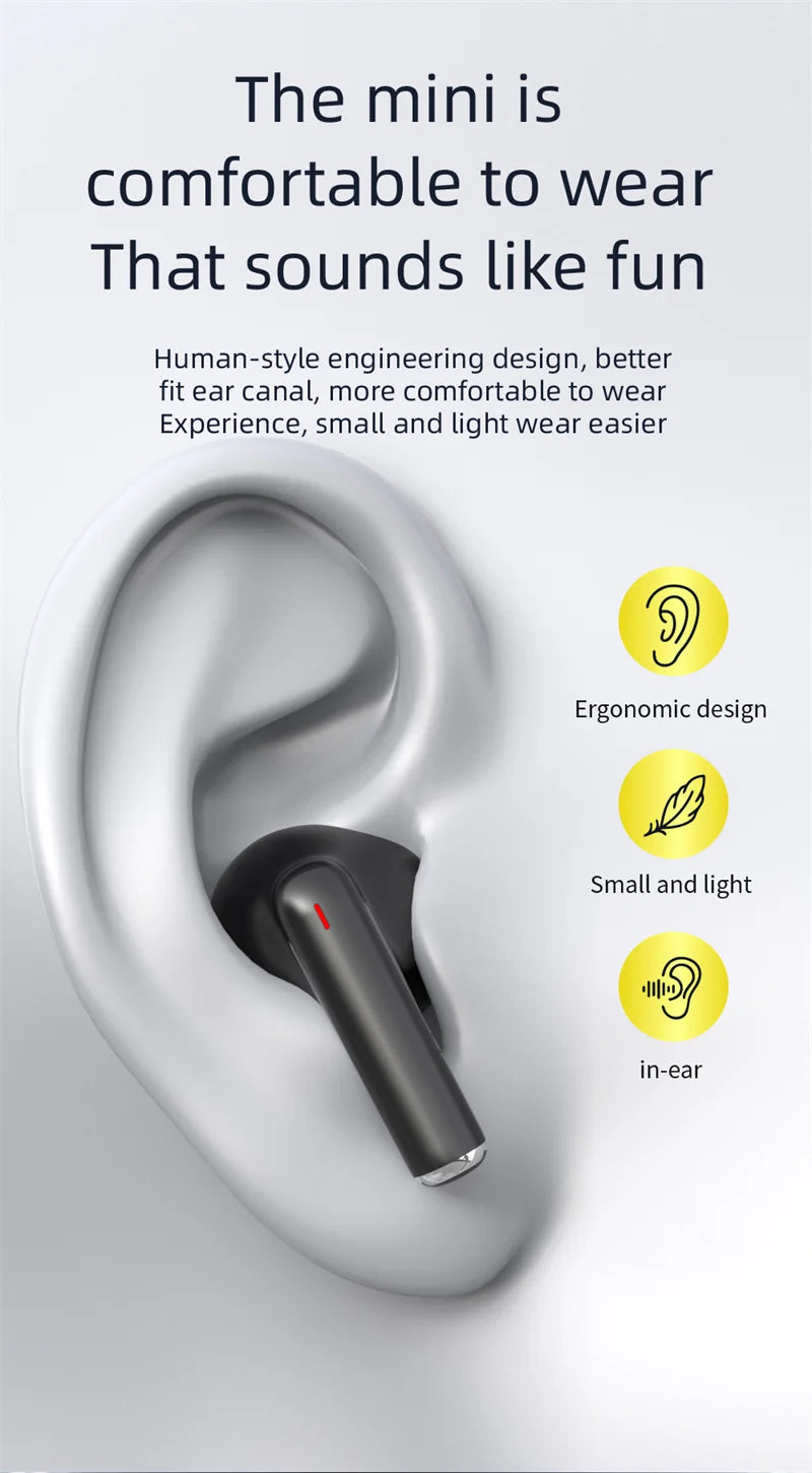 Compact Lightweight Wireless Bluetooth Earphones In-ear Ergonomic Stereo Headphones with Microphone Type-C Charging Case