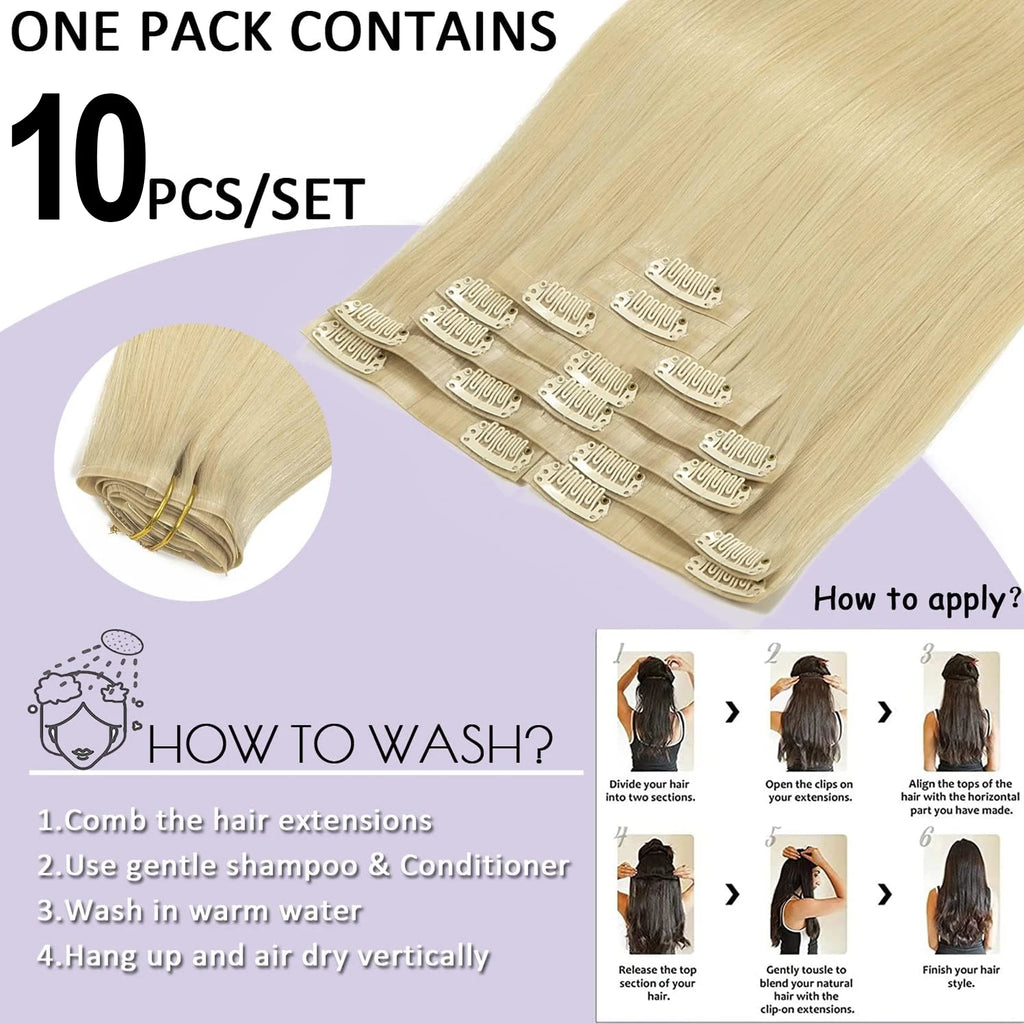 16 18 Inch Clip In Hair Extensions Real Human Hair Colored 613 Honey Blonde Clip Ins With Bangs Double Weft Invisible Hair Extension On Sale