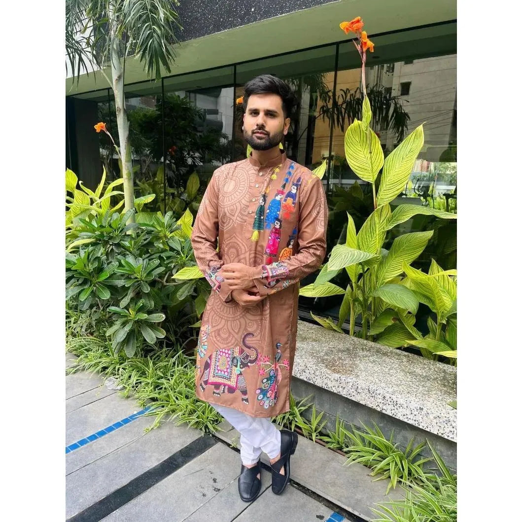 Men’s Kurta Caftan Robe – Long Sleeve Ethnic Traditional Wear