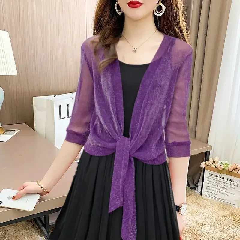 Breathable Plus Size Lace Cropped Shrug Cardigan Women's 2025 Summer Oversized Mesh Cover Up Bolero Beach Outerwear Women Tops